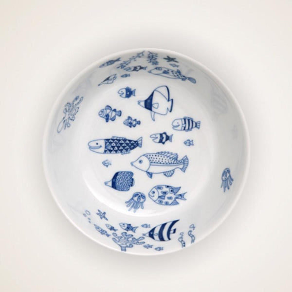 Whale Shark and Marine Life Size M Bowl (11.5x4.5cm), Appetizer Bowl, Made in Japan, Hasami Ware