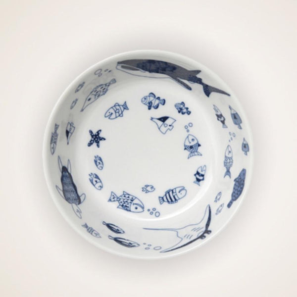 Whale Shark and Marine Life Size M Bowl (11.5x4.5cm), Appetizer Bowl, Made in Japan, Hasami Ware