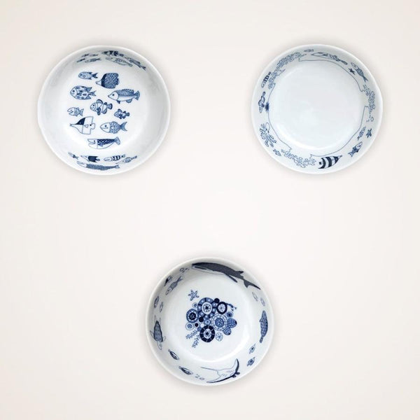 Whale Shark and Marine Life Small Bowl (9.5 x H3.5cm), Made in Japan, Hasami Ware, 3 Designs