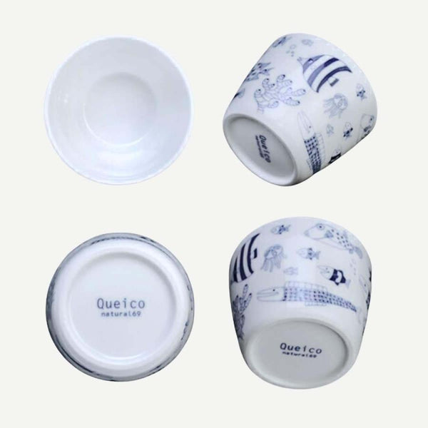 Whale Shark and Marine Life 200ml Soba Cups, Made in Japan, Hasami Ware (2 Designs)
