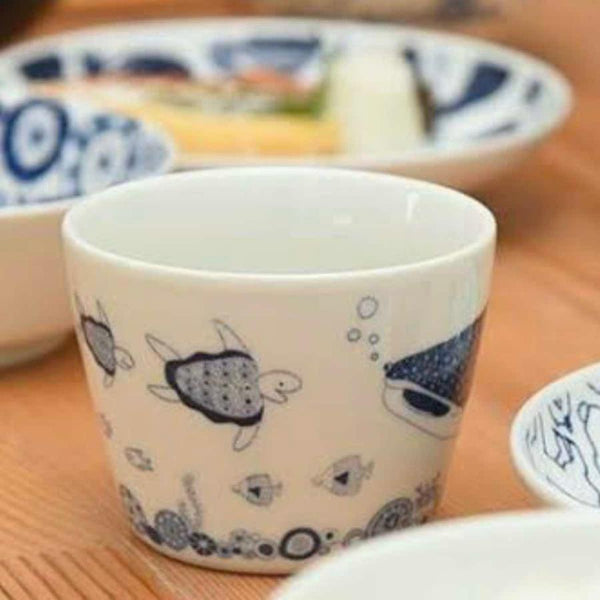 Whale Shark and Marine Life 200ml Soba Cups, Made in Japan, Hasami Ware (2 Designs)