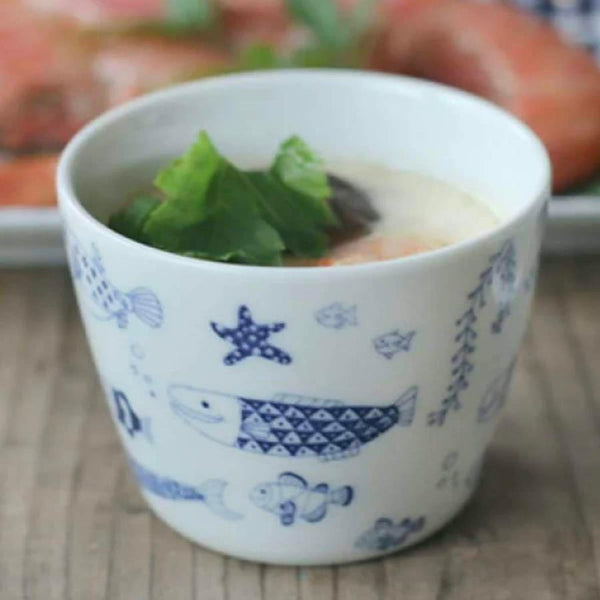 Whale Shark and Marine Life 200ml Soba Cups, Made in Japan, Hasami Ware (2 Designs)