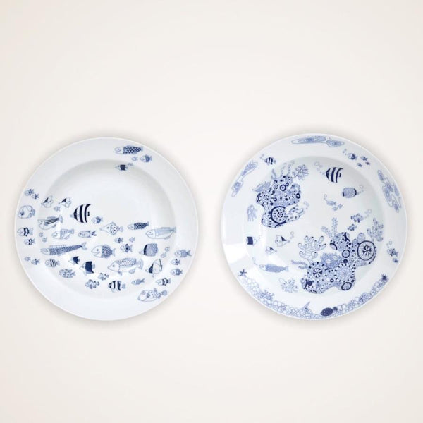 Whale Shark and Marine Life Series Deep Plates (2 Designs), Made in Japan, Hasami Ware