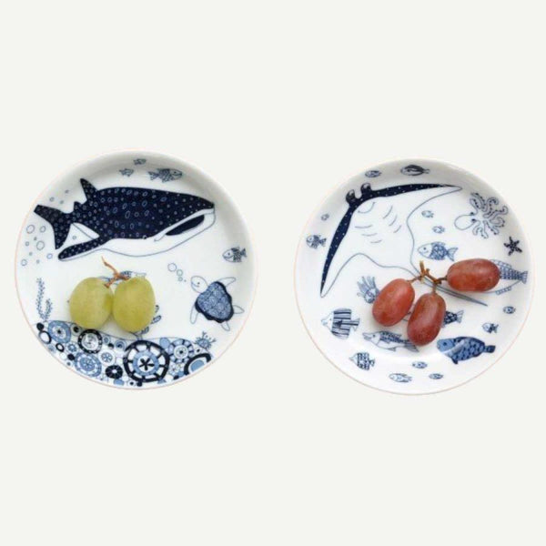 Whale Shark and Marine Life Small Plates 13cm (5.1 in), Made in Japan, Hasami Ware (7 Designs)