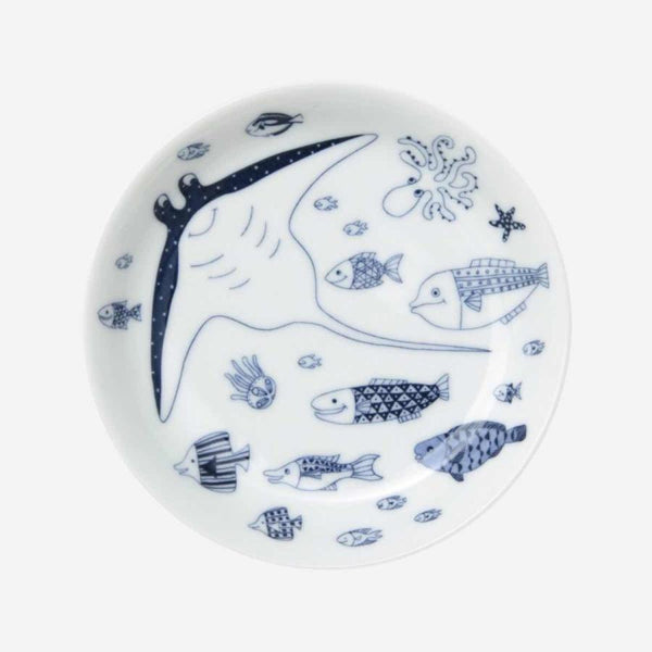 Whale Shark and Marine Life Small Plates 13cm (5.1 in), Made in Japan, Hasami Ware (7 Designs)