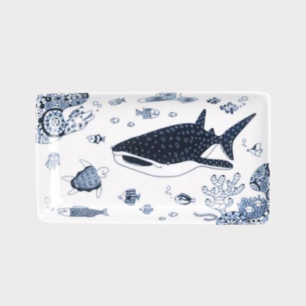 Whale Shark and Marine Life Sushi Plate, Made in Japan, Hasami Ware (2 Designs)