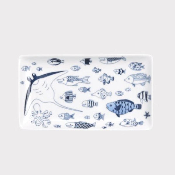 Whale Shark and Marine Life Sushi Plate, Made in Japan, Hasami Ware (2 Designs)