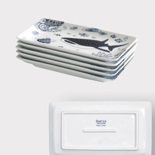 Whale Shark and Marine Life Sushi Plate, Made in Japan, Hasami Ware (2 Designs)