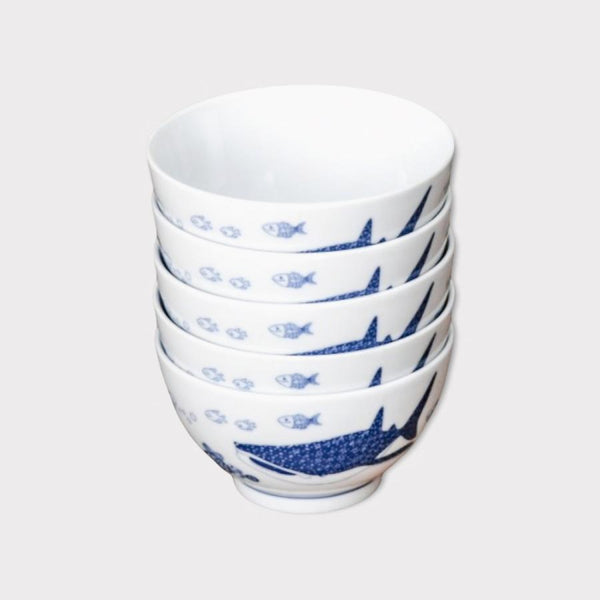 Whale Shark and Marine Life Japanese Rice Bowls, Hasami Ware (2 Designs)