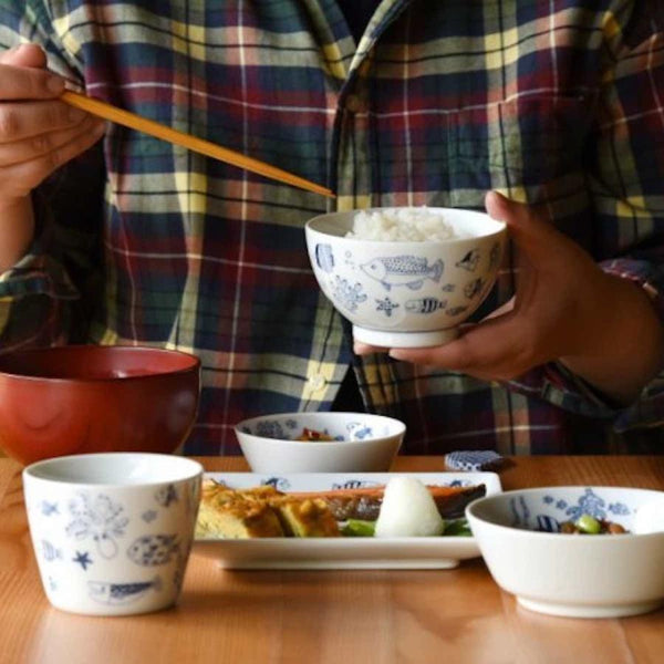 Whale Shark and Marine Life Japanese Rice Bowls, Hasami Ware (2 Designs)