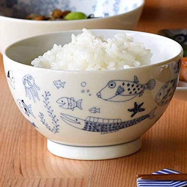 Whale Shark and Marine Life Japanese Rice Bowls, Hasami Ware (2 Designs)