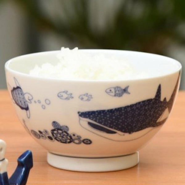 Whale Shark and Marine Life Japanese Rice Bowls, Hasami Ware (2 Designs)