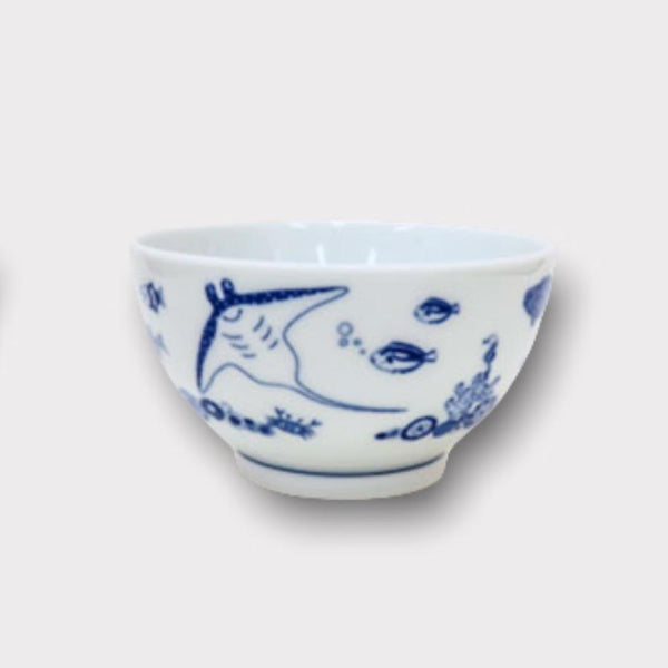 Whale Shark and Marine Life Japanese Rice Bowls, Hasami Ware (2 Designs)