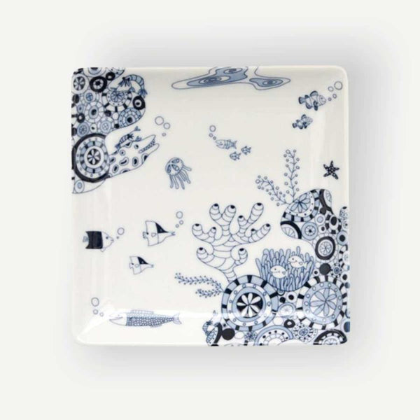 Whale Shark and Marine Life 17cm Square Plate, Made in Japan, Hasami Ware (4 Designs)
