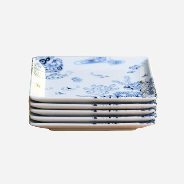 Whale Shark and Marine Life 17cm Square Plate, Made in Japan, Hasami Ware (4 Designs)