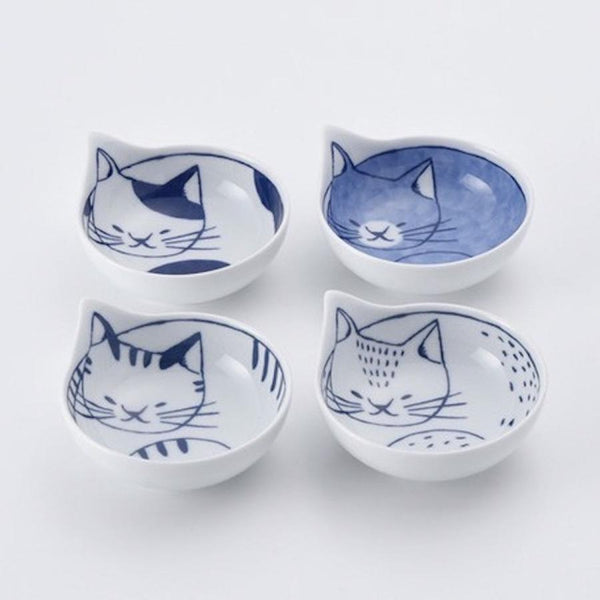 Coneco Small Cat Bowl Set of 4 Bowls 9.8cm, Made in Japan, Hasami Ware Porcelain