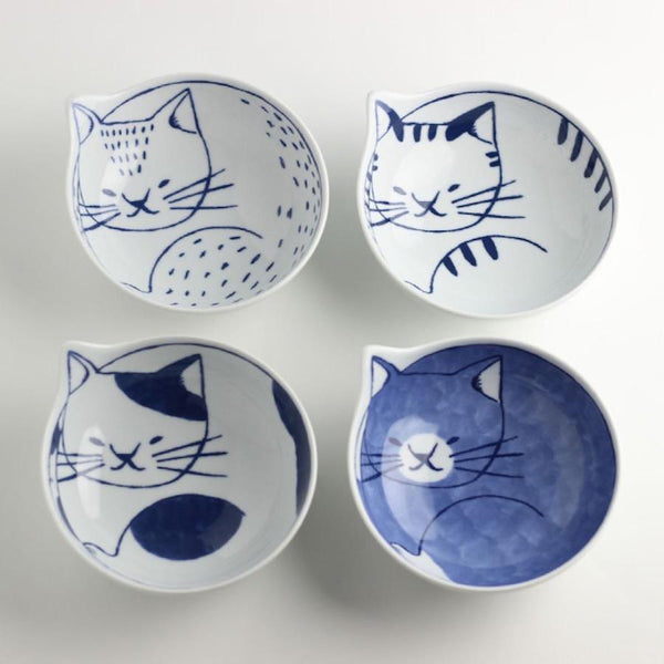 Coneco Small Cat Bowl Set of 4 Bowls 9.8cm, Made in Japan, Hasami Ware Porcelain