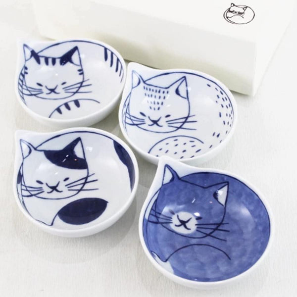 Coneco Small Cat Bowl Set of 4 Bowls 9.8cm, Made in Japan, Hasami Ware Porcelain