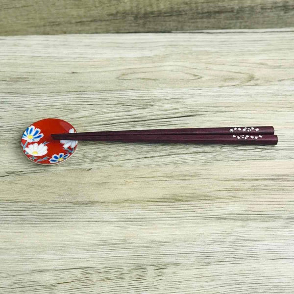 Kutani Ware Japanese Chopstick Rest Set of 5 – Four Seasons Flowers, Made in Japan