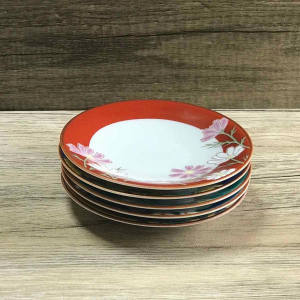 Kutani Ware 13.8cm (5.4") Japanese Porcelain Plate Set of 5 – Four Seasons Flowers, Made in Japan