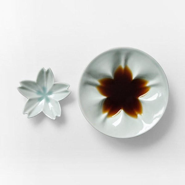 Sakura Sauce Plate & Mini Plate Set – Japanese Kutani Ware Porcelain, Made in Japan (White, Pink, Blue)