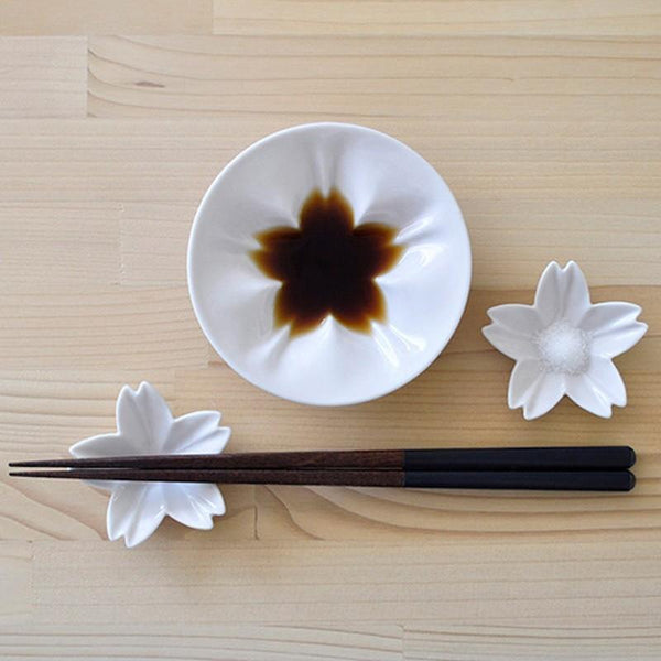 Sakura Sauce Plate & Mini Plate Set – Japanese Kutani Ware Porcelain, Made in Japan (White, Pink, Blue)