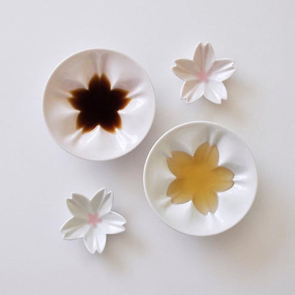 Sakura Sauce Plate & Mini Plate Set – Japanese Kutani Ware Porcelain, Made in Japan (White, Pink, Blue)