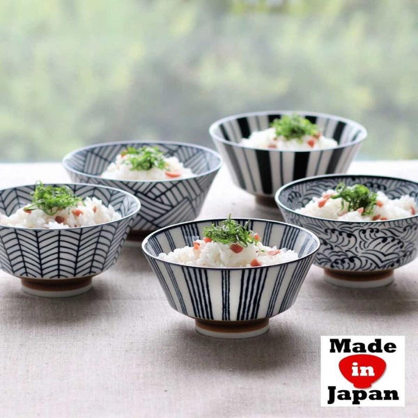 Juju Japanese Rice Bowl 5 in (12.8 cm), 5 designs, Authentic Mino Ware Porcelain Bowl, Made in Japan
