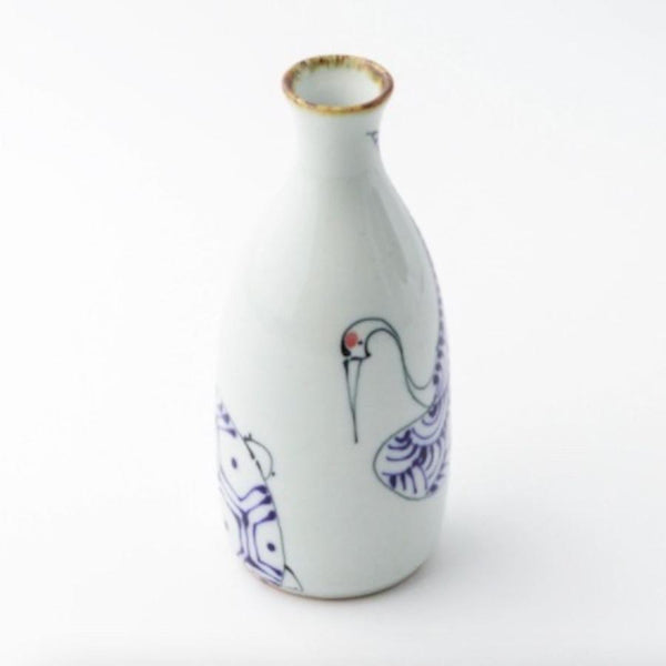 Crane & Turtle Japanese Sake Bottle 300ml (10.1 fl oz) – Hand-Painted Hasami Ware, Made in Japan Drinkware