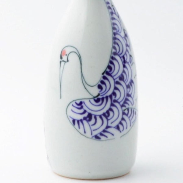 Crane & Turtle Japanese Sake Bottle 300ml (10.1 fl oz) – Hand-Painted Hasami Ware, Made in Japan Drinkware