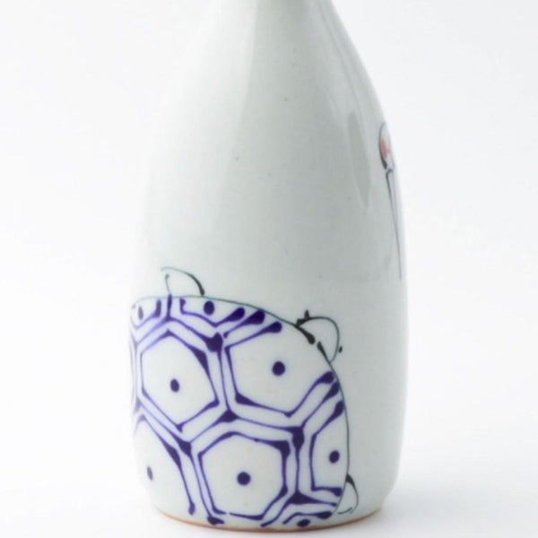 Crane & Turtle Japanese Sake Bottle 300ml (10.1 fl oz) – Hand-Painted Hasami Ware, Made in Japan Drinkware