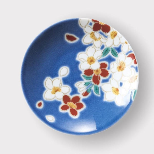 Kutani Ware Four Seasons Flower Mini Plate Set, 5-Piece Japanese Porcelain Small Plates, Made in Japan