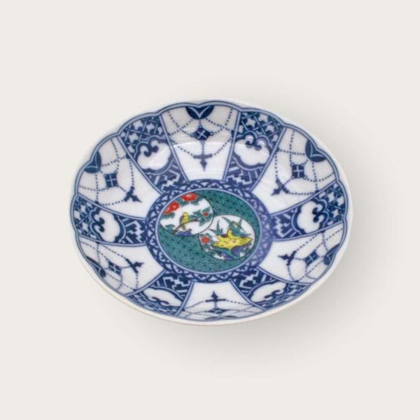 Kutani Ware 14cm (5.5") Japanese Small Plate Set of 5 – Blue & White Traditional Designs, Made in Japan
