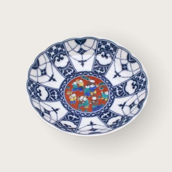 Kutani Ware 14cm (5.5") Japanese Small Plate Set of 5 – Blue & White Traditional Designs, Made in Japan