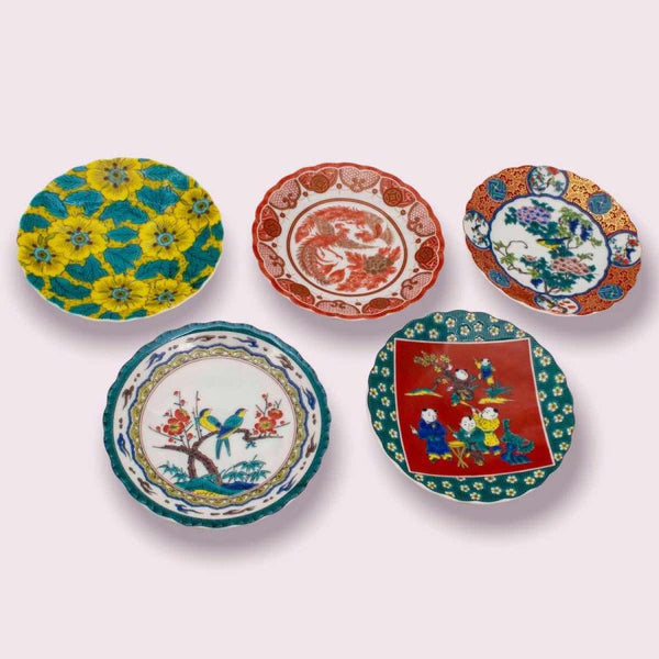 Kutani Ware Japanese Porcelain Small Plate Set of 5, 13cm (5.1") – Traditional Designs, Made in Japan