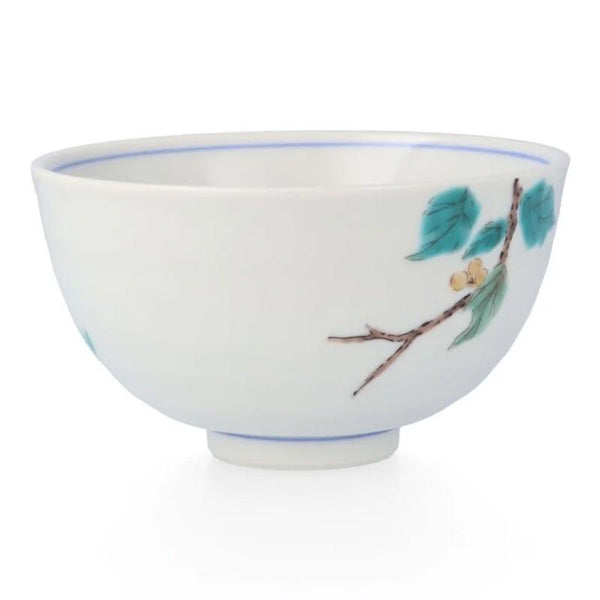 Kutani Ware Mejiro Japanese Rice Bowl – Japanese White-Eye Bird Design, Porcelain Tableware, Made in Japan