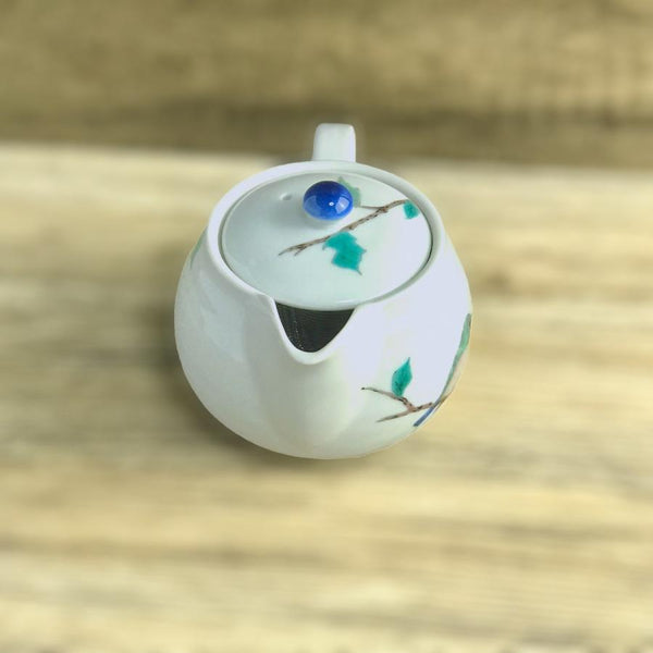 Kutani Ware Mejiro Japanese Teapot 350ml (11.8 US fl oz) – Japanese White-Eye Bird Design, Tea Strainer Included, Made in Japan