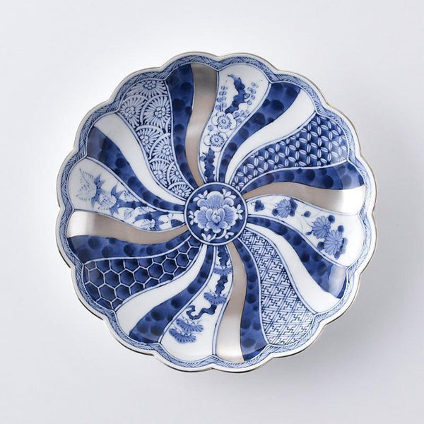 Ransei Hasami Ware Blue & Silver Shonzui Side Plate 16cm (6.3 in) – Handmade Japanese Porcelain Dish, Made in Japan