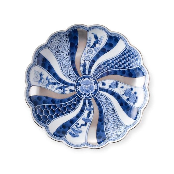 Ransei Hasami Ware Blue & Silver Shonzui Porcelain Plate 19.5cm (7.7 in) – Handmade Japanese Plate, Made in Japan