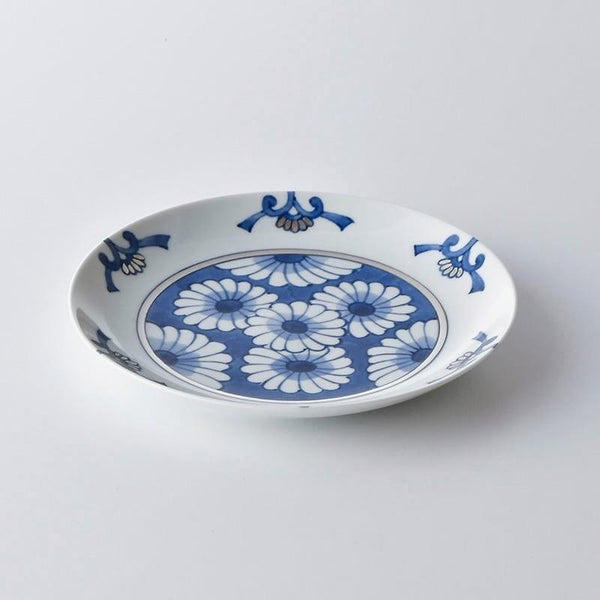 Ransei Hasami Ware Kikuwari Gin Kobana Blue & Silver Porcelain Plate 18.5cm (7.3 in) – Handmade, Made in Japan