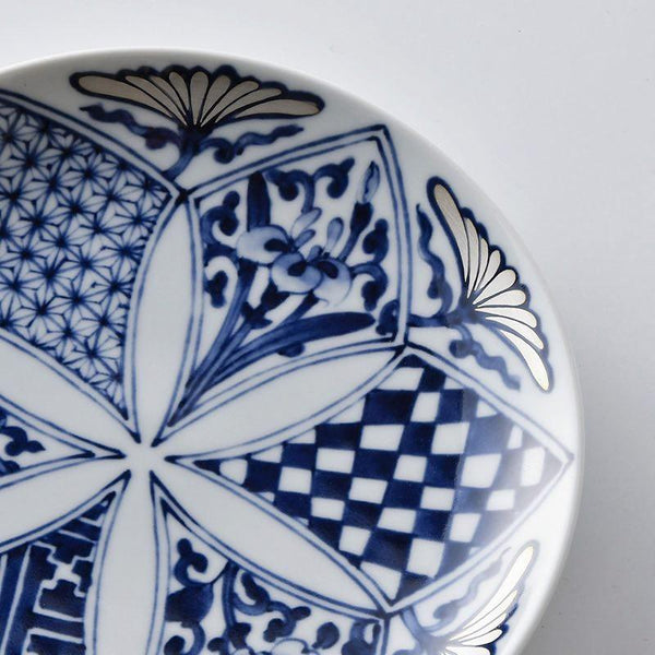 Ransei Hasami Ware Kosometsu Ginka Side Plate 18.5cm (7.3 in) – Blue Silver Handmade Japanese Porcelain