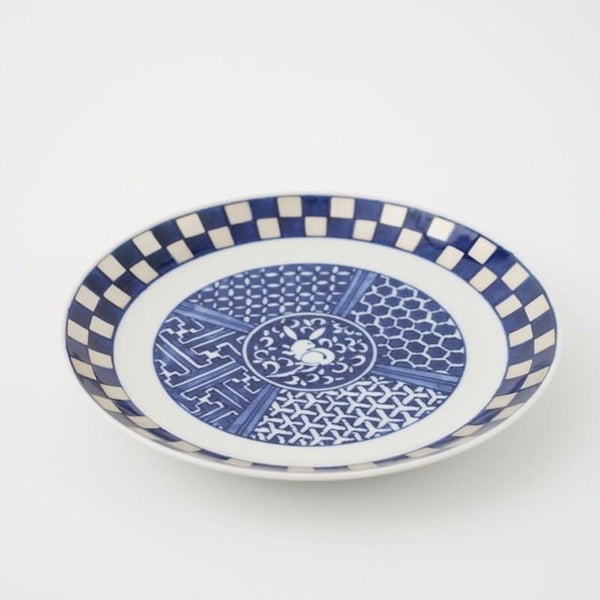 Ransei Blue Rabbit Motif Imari Style Porcelain Plate 18.5cm with Silver Accents, Hasami Ware, Made in Japan
