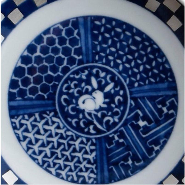 Ransei Blue Rabbit Motif Imari Style Porcelain Plate 18.5cm with Silver Accents, Hasami Ware, Made in Japan