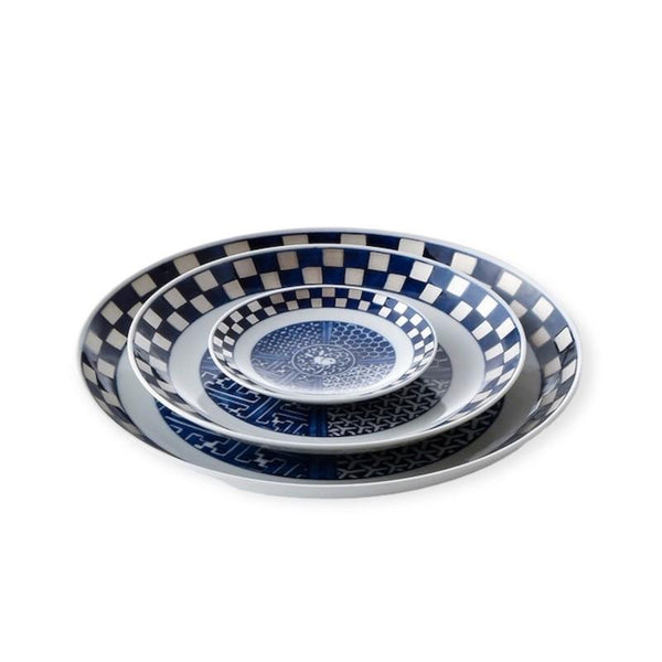Ransei Blue Rabbit Motif Imari Style Porcelain Plate 18.5cm with Silver Accents, Hasami Ware, Made in Japan