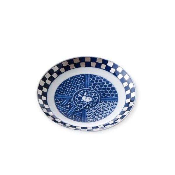 Ransei Blue Rabbit Motif Mini Porcelain Plate 10.5cm with Silver Accents, Hasami Ware, Made in Japan