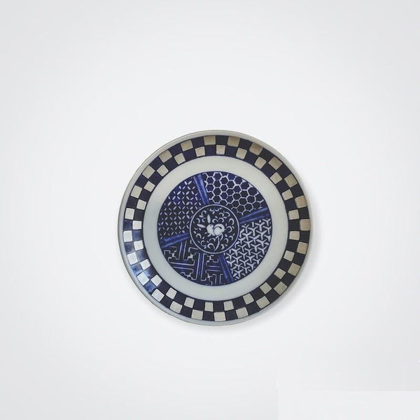 Ransei Blue Rabbit Motif Mini Porcelain Plate 10.5cm with Silver Accents, Hasami Ware, Made in Japan
