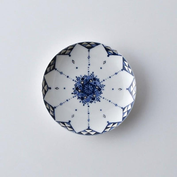 Ransei Blue Youraku Ginsai Plate 10.5cm (4.1 in) – Handmade Hasami Ware Japanese Porcelain Dish, Made in Japan