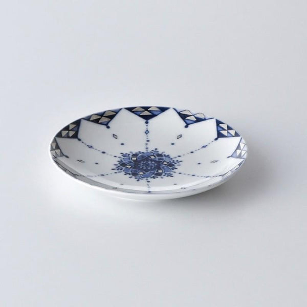 Ransei Blue Youraku Ginsai Plate 10.5cm (4.1 in) – Handmade Hasami Ware Japanese Porcelain Dish, Made in Japan