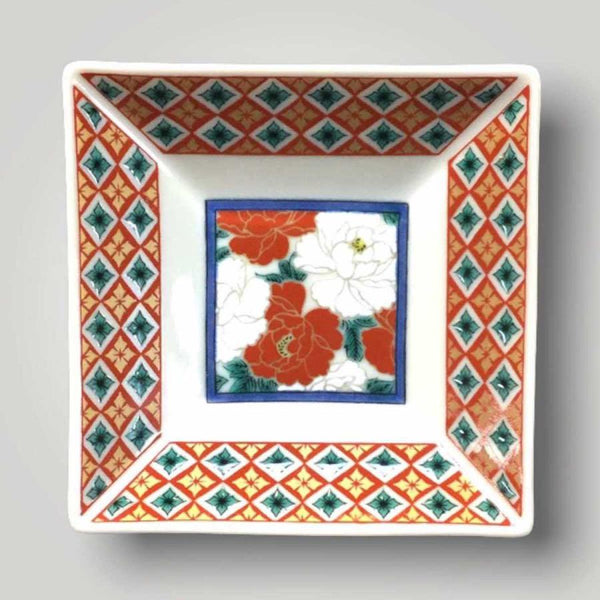 Kutani Ware Japanese Square Mini Plate Set of 5 – Traditional Designs, Porcelain Small Plates, Made in Japan
