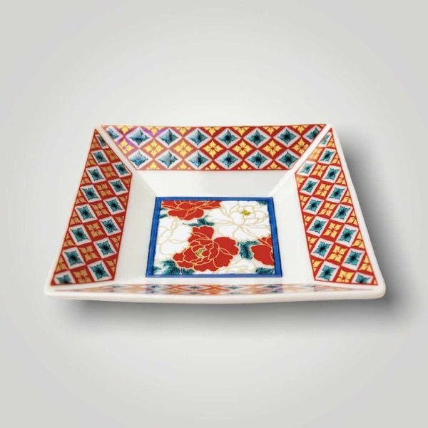 Kutani Ware Japanese Square Mini Plate Set of 5 – Traditional Designs, Porcelain Small Plates, Made in Japan